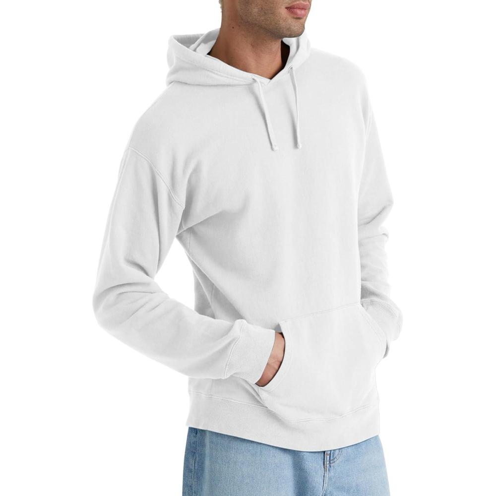 imageHanes mens Originals Fleece Hoodie Garment Dyed Hooded Sweatshirt Unisex Fleece PulloverWhite
