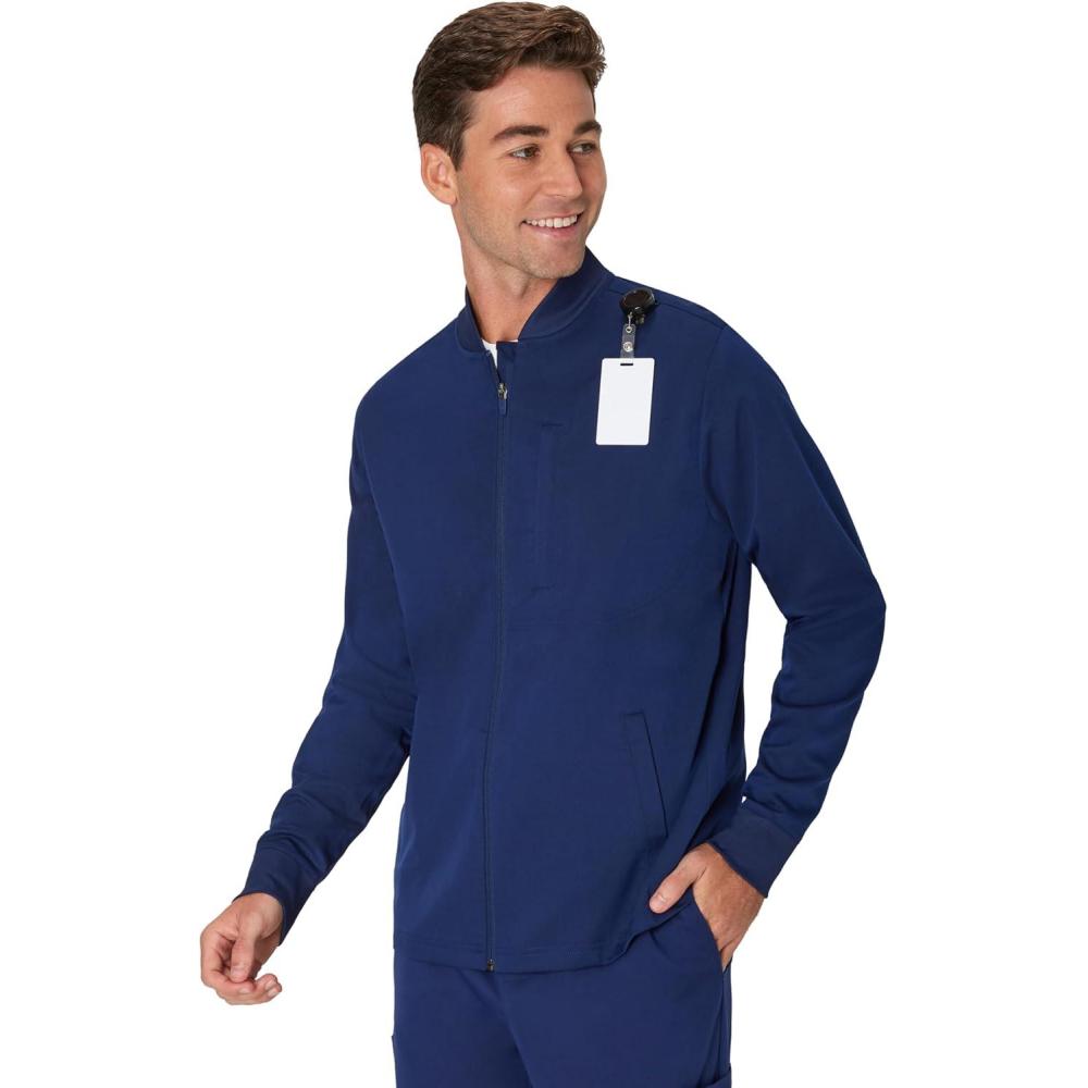 imageHanes mens Scrubs Healthcare Jacket Zipup Scrub Jacket for Men Moisturewicking ampamp Odor ControlAthletic Navy