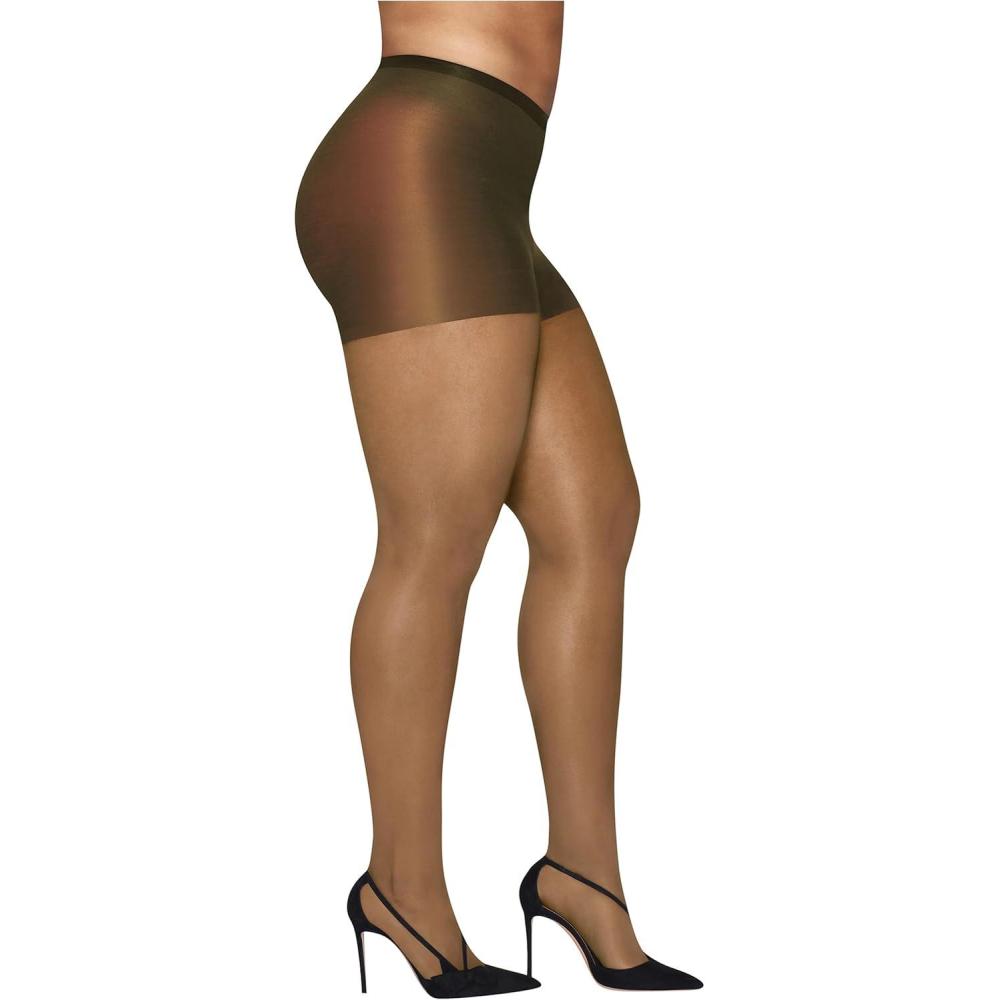 imageHanes womens Curves Control Top Sheer Toe Silky Sheer Pantyhose With Wicking Cool ComfortBarely There