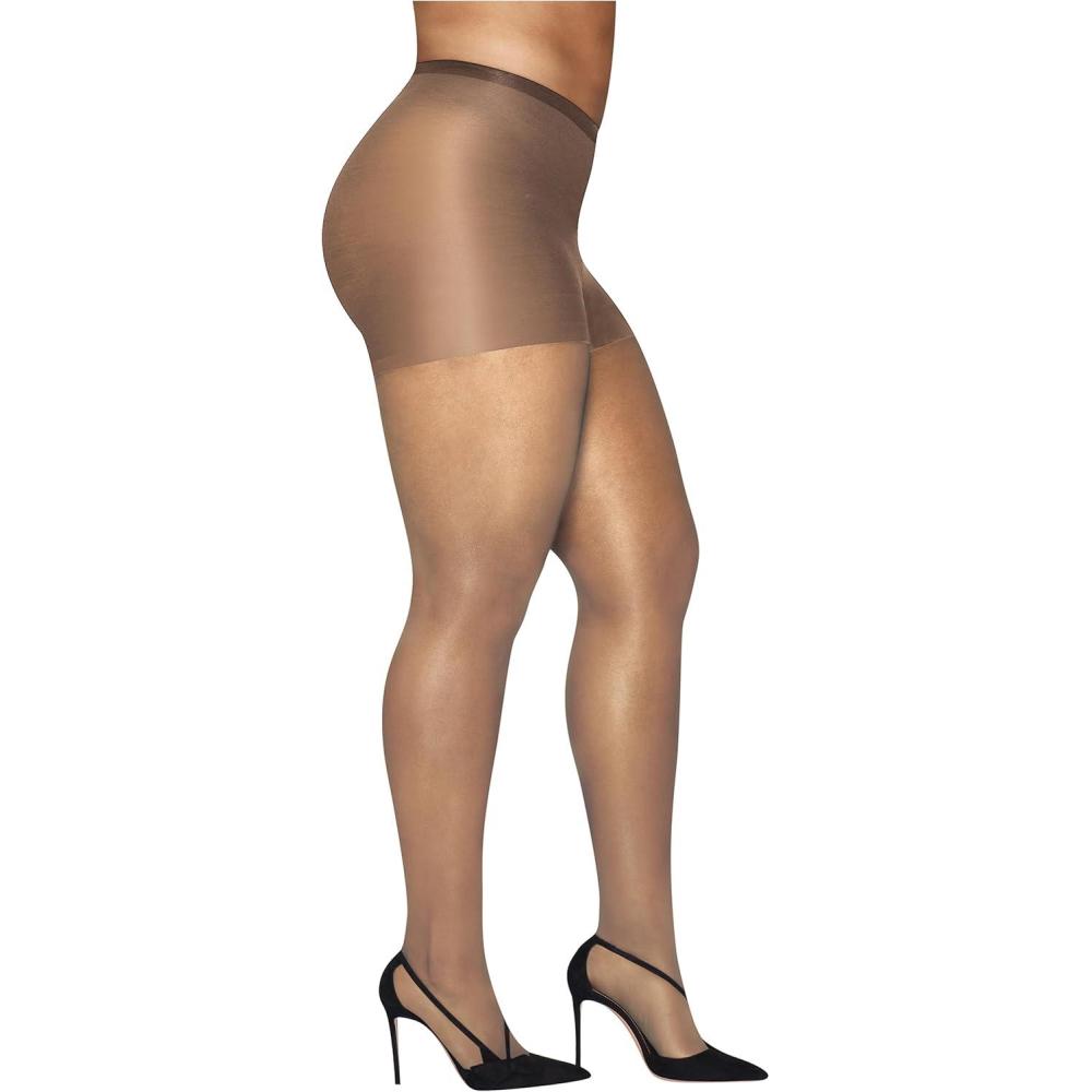 imageHanes womens Curves Control Top Sheer Toe Silky Sheer Pantyhose With Wicking Cool ComfortNude