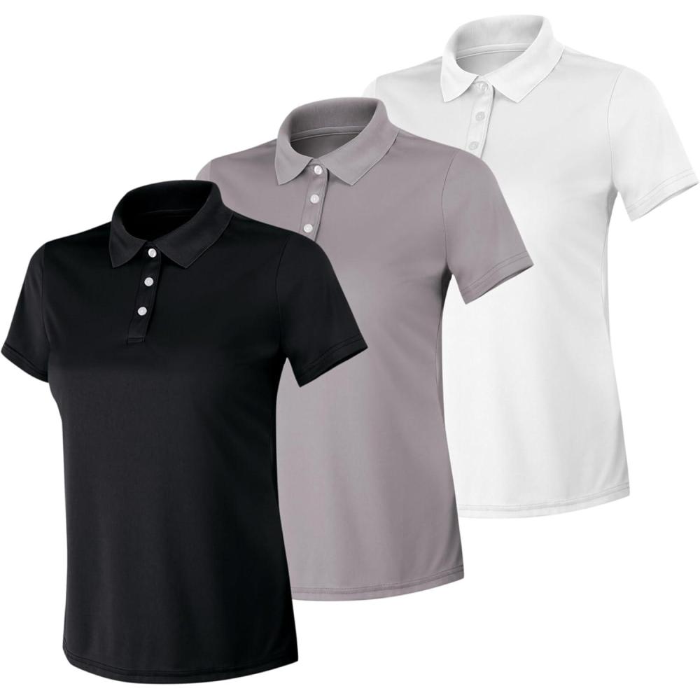 imageHanes womens Performance Polo Single or 3Pack Sport Cool DRI MoistureWicking Polo Shirt 40 UPF ProtectionBlackWhiteGray 3 Pack