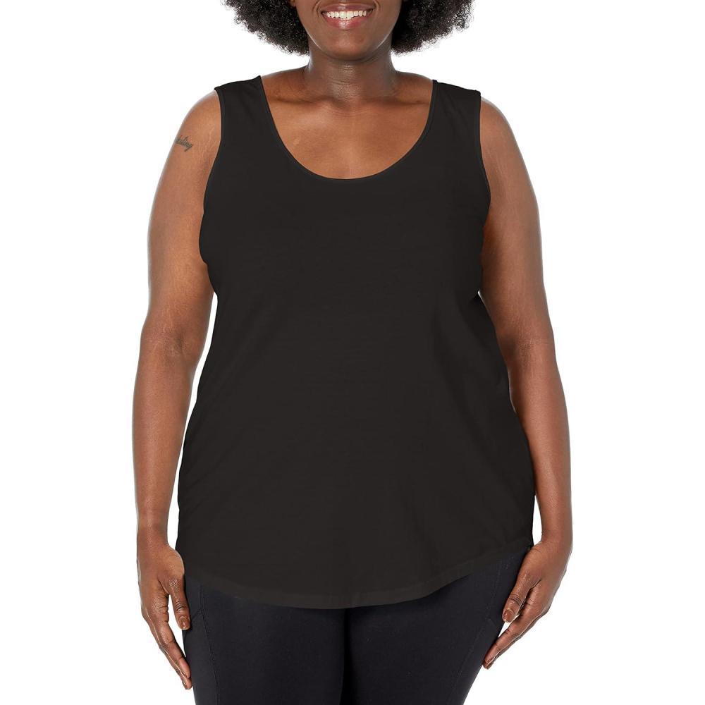 imageJUST MY SIZE Womens Plus Size Cotton Jersey Shirttail Tank Top Plus Sleeveless ShirtsBlack