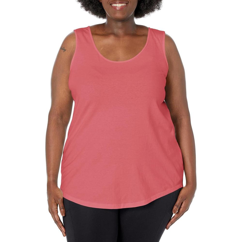 imageJUST MY SIZE Womens Plus Size Cotton Jersey Shirttail Tank Top Plus Sleeveless ShirtsBriny Pink
