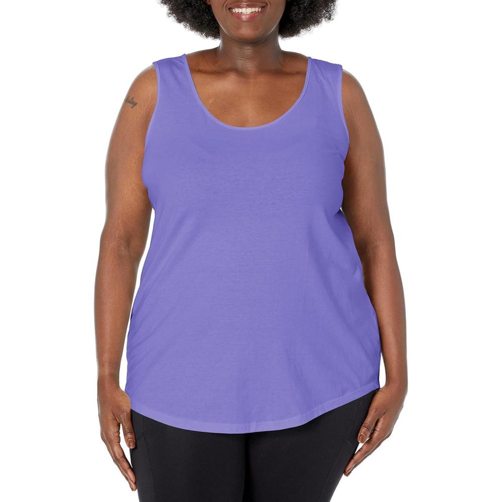 imageJUST MY SIZE Womens Plus Size Cotton Jersey Shirttail Tank Top Plus Sleeveless ShirtsPetal Purple