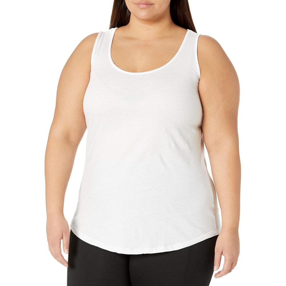 imageJUST MY SIZE Womens Plus Size Cotton Jersey Shirttail Tank Top Plus Sleeveless ShirtsWhite