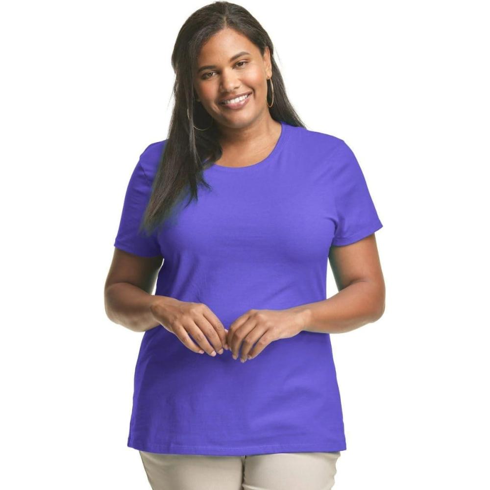 imageJUST My Size Womens PlusSize Short Sleeve Crew Neck TeePetail Purple