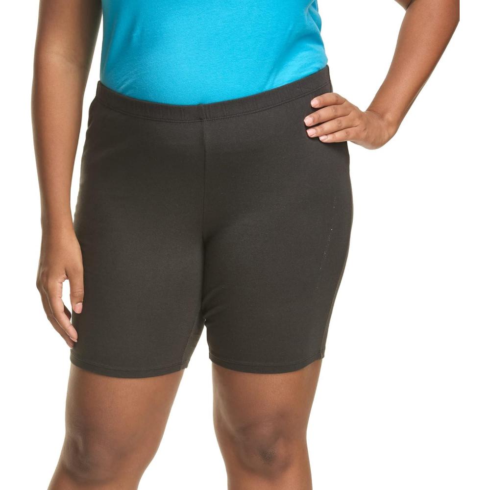 imageJust My Size Womens Stretch Jersey Bike Shorts Plus Size PullOn Bike ShortsBlack