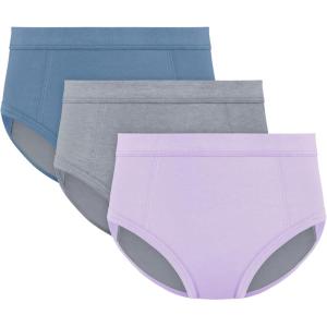 Hanes Absorbency Briefs, 3 Pairs, Confident Nights Cotton Overnight Underwear for Girls(Purple/Mist/Grey)