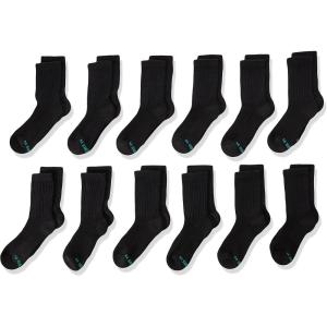 Hanes Boys’ Socks, Double Tough Cushioned Crew Socks, 12-pair Packs(Black)