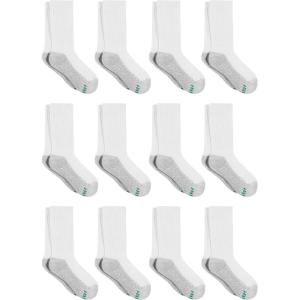 Hanes Boys’ Socks, Double Tough Cushioned Crew Socks, 12-pair Packs(White/Grey Bottom)