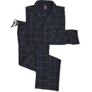 Hanes Men’s 100% Cotton Flannel Plaid Pajama Top and Pant Set, Long Sleeve Button Down(Blackwatch Plaid)