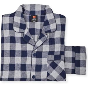 Hanes Men’s 100% Cotton Flannel Plaid Pajama Top and Pant Set, Long Sleeve Button Down(Grey Buffalo)