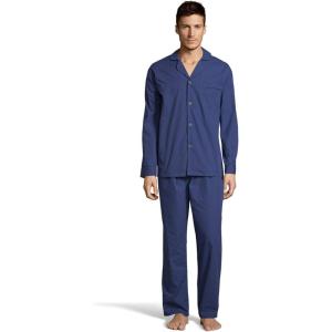 Hanes Men’s 100% Cotton Flannel Plaid Pajama Top and Pant Set, Long Sleeve Button Down(Navy Heather)