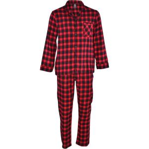 Hanes Men’s 100% Cotton Flannel Plaid Pajama Top and Pant Set, Long Sleeve Button Down(Red)