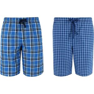 Hanes Men’s 2-Pack Sleep Shorts – Cotton Lounge Shorts, 7.5″ Inseam, Breathable Fit, Elastic Waist, Pantalones para Dormir (2-Pack)(Galapagos Blue and Navy Plaid)