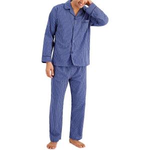 Hanes Men’s Long Sleeve Plain Weave Pajama Set(Blue Checkered)
