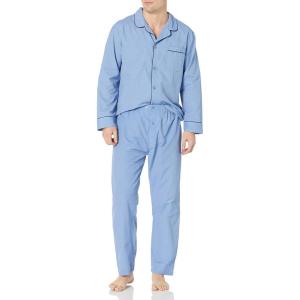 Hanes Men’s Long Sleeve Plain Weave Pajama Set(Blue Solid)