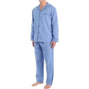 Hanes Men’s Long Sleeve Plain Weave Pajama Set(Solid Blue)