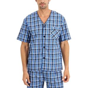 Hanes Men’s Short Sleeve Nightwear Pajama, Short PJ Set, Pijama de Dos Piezas para Hombre(Blue Plaid)