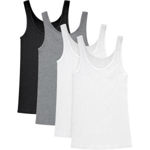 Hanes Originals Pack, Soft Cotton Rib Tank Tops for Women, 4-Pack(White/White/Black/Concrete)
