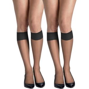 Hanes Silk Reflections Women’s Sheer Toe Silky Sheer Knee-High Stockings(Barely Black)