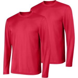 Hanes Sport Men’s Long-Sleeve T-Shirt Pack, Cool DRI Moisture-Wicking Performance T-Shirts, Performance Tee, 2-Pack(Deep Red)