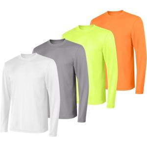 Hanes Sport Men’s Long-Sleeve T-Shirt Pack, Cool DRI Moisture-Wicking Performance T-Shirts, Performance Tee, 2-Pack(White/Grey/Safety Orange/Safety Green – 4 Pack)