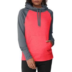 Hanes Sport Women’s Performance Fleece Pullover Hoodie(Dada Grey Solid/Razzle Pink Heather)