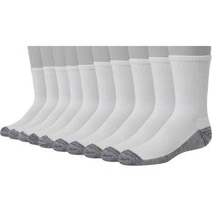 Hanes Ultimate Boys’ Crew Performance Sport Socks, 10-Pair Packs(White/Grey Bottom)