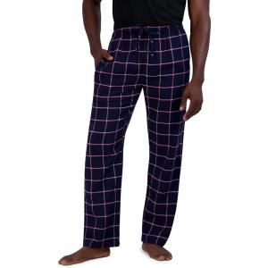 Hanes Ultimate Men’s Flannel Pajama Pants, Plaid Cotton Loungewear, Pj Bottoms with Pockets, Extended Sizes(Navy)