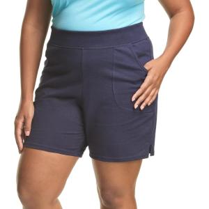 Hanes Women’s Just My Size Cotton Jersey Shorts, Plus Size Pull-on Gym Shorts, 7 inches Inseam(Navy)