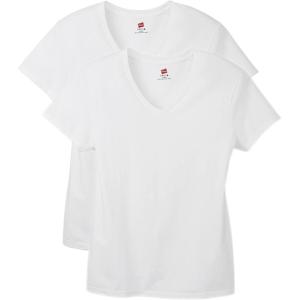 Hanes Women’s Nano Premium Cotton V-Neck T-Shirt Pack(White – 2 Pack)