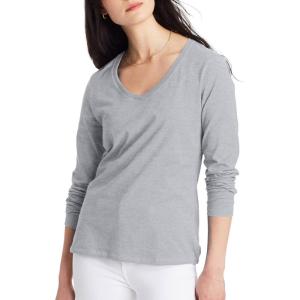 Hanes Womens Originals Long Sleeve Cotton V-Neck T-Shirt, Lightweight V-Neck Tee, Modern Fit(Light Steel)