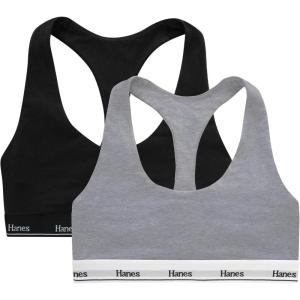 Hanes Women’s Originals Racerback Bralette Pack, Breathable Stretch Cotton Bras, 2-Pack(Black/Concrete Heather)