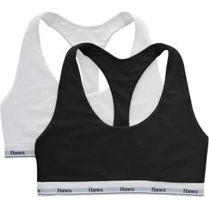 Hanes Women’s Originals Racerback Bralette Pack, Breathable Stretch Cotton Bras, 2-Pack(Black/White)