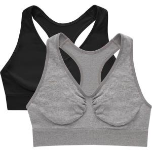 Hanes Women’s Seamless Racerback Bra, Pullover Full-Coverage Bralette, 2-Pack(Concrete Heather/Black)