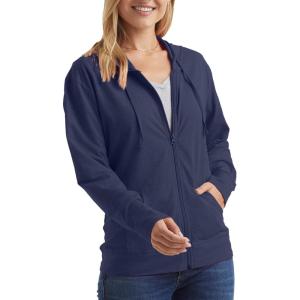 Hanes Women’s Slub Knit Full-Zip Hoodie, Textured Cotton Zip-Up T-Shirt Hoodie for Women(Navy)