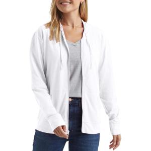 Hanes Women’s Slub Knit Full-Zip Hoodie, Textured Cotton Zip-Up T-Shirt Hoodie for Women(White)
