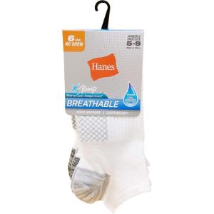 Hanes Women’s Socks, Lightweight Breathable Socks, No Show and Super No Show, 6-Pack(White)
