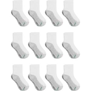 Hanes boys Socks, Double Tough Cushioned Ankle and No Show, 12-pair Packs(Ankle – White/Grey Bottom – 12 Pack)