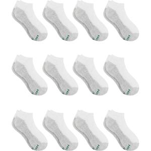 Hanes boys Socks, Double Tough Cushioned Ankle and No Show, 12-pair Packs(No Show – White/Grey Bottom – 12 Pack)