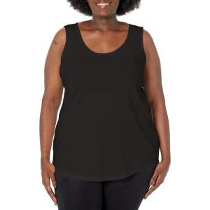 JUST MY SIZE Womens Plus Size Cotton Jersey Shirttail Tank Top, Plus Sleeveless Shirts(Black)