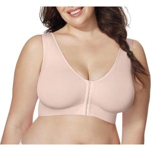 Just My Size Women’s Wireless Bra, Pure Comfort Full Figure, Front-Close Bra (Plus Sizes)(Sandshell)