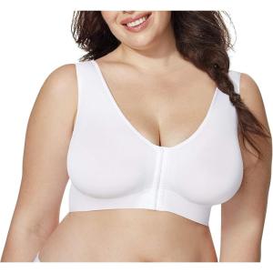 Just My Size Women’s Wireless Bra, Pure Comfort Full Figure, Front-Close Bra (Plus Sizes)(White)