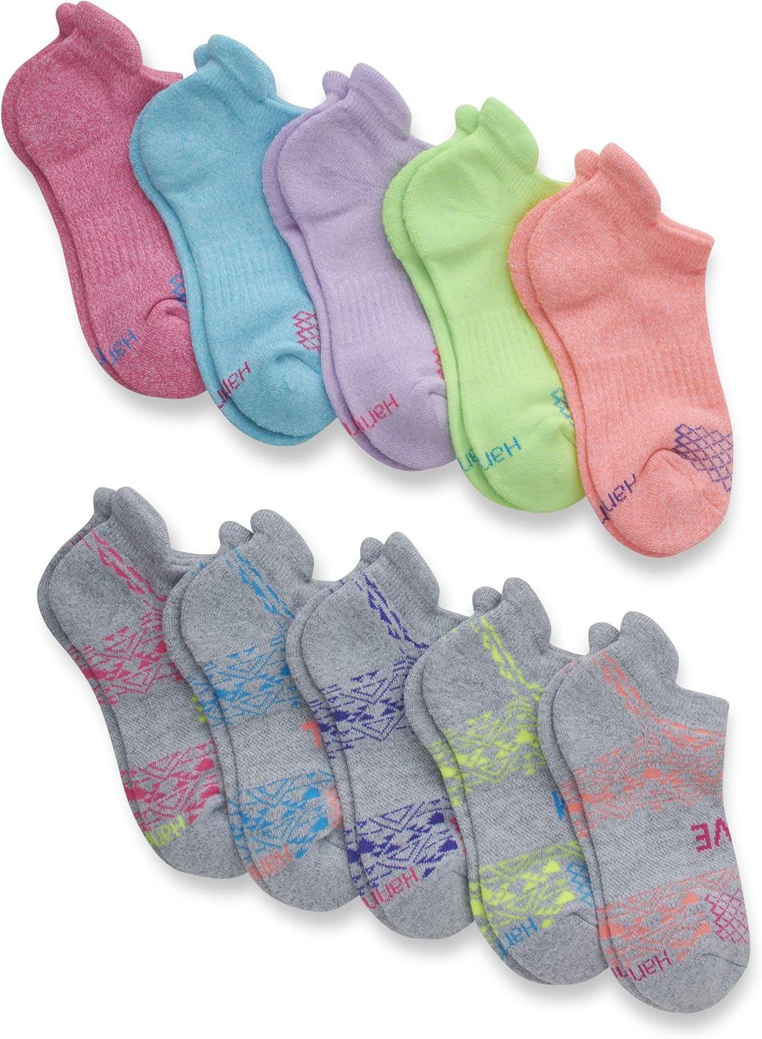 imageHanes Girls Comfort Fit Heel Shield and No Show Socks 10Pair PacksHeel Shield Assorted 10 Pack