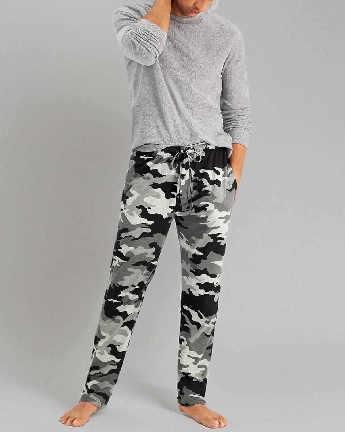 imageHanes Mens ComfortSoft Cotton Printed Lounge Pants 31quot Inseam Pockets DrawstringElastic WaistBlack Grey Camo