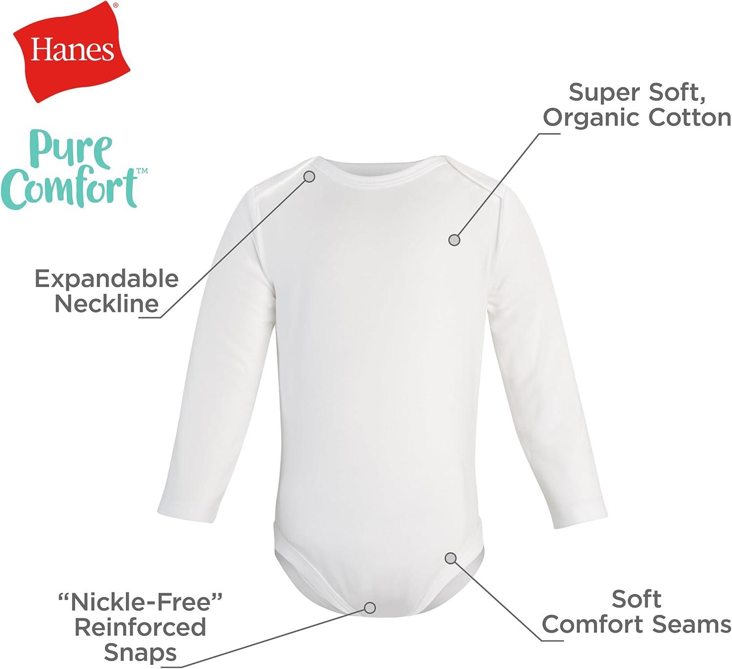 imageHanes Unisex Baby Pure Comfort Long Sleeve Bodysuits Infant Bodysuits Boys ampamp Girls 3packWhiteBlueBeige