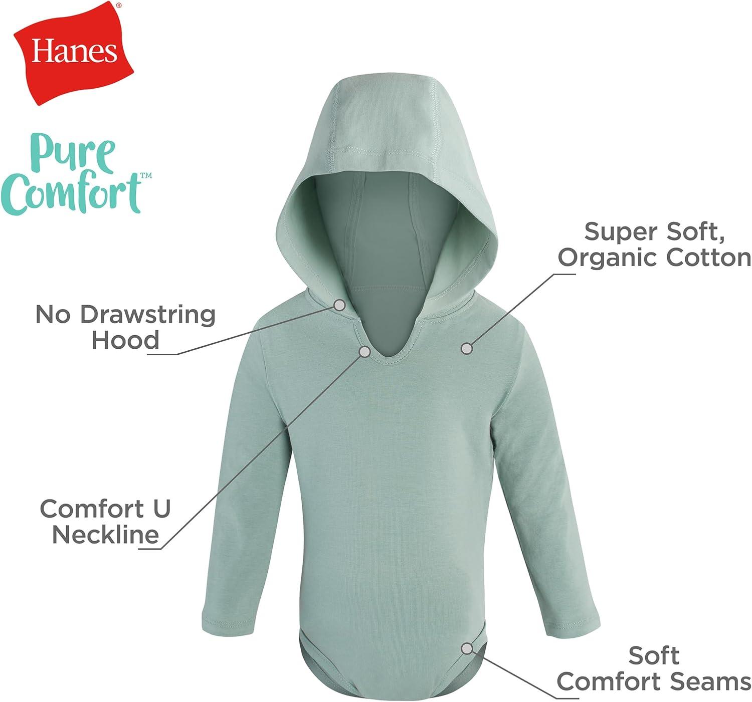imageHanes babygirls Pure Comfort Long Sleeve Hoodie Bodysuits Infant Bodysuits Unisex 3packGreen