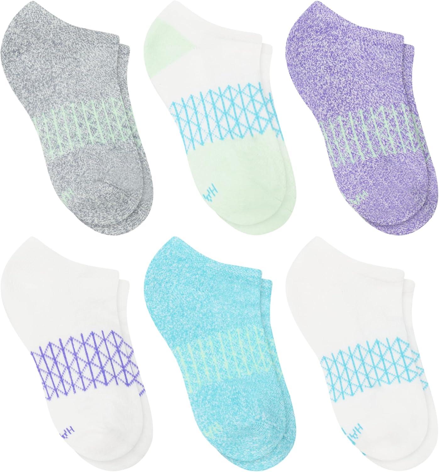 imageHanes girls No Show Socks Pack 6 Pairs Absolute Active Cushioned No Show Socks for Girls Heel ShieldWhitePurple