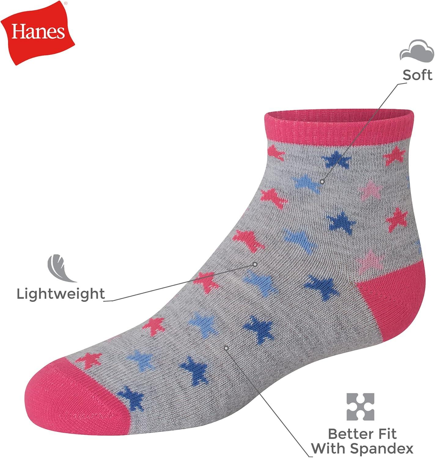imageHanes girls Socks Fashion Patterned Soft Socks No Show Ankle and Crew 12pair PacksAnkle GreyBlueLavender